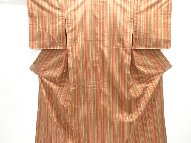 縞に菱模様織出し手織り紬着物